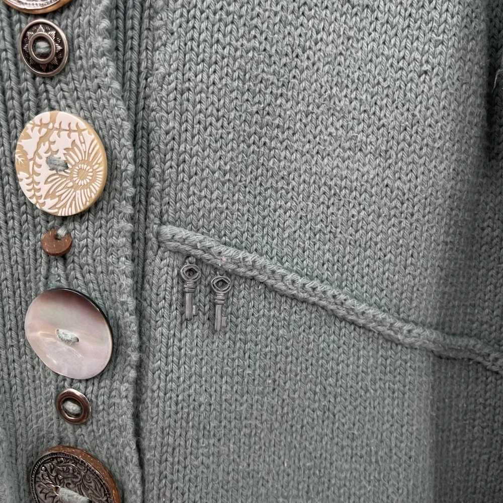 Pure Handknit‎ XS/S Button Up Cardigan Sweater Sage Green Cotton Bohemian